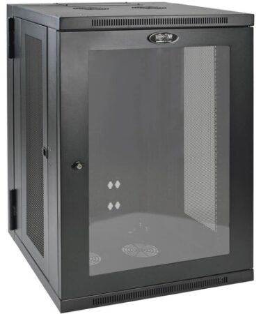 Tripp Lite 18U Wall Mount Rack Enclosure Server Cabinet w Hinged Acrylic Window - For LAN Switch, Patch Panel - 18U Rack Height x 19" Rack Width x 10.42" Rack Depth - Wall Mountable - Black Powder Coat - Acrylic, Steel - 200 lb Maximum Weight Capacity - 250 lb Static/Stationary Weight Capacity CABINET HINGED GLASS ACRYLIC DOOR
